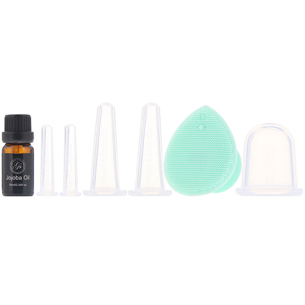Grace & Stella, Facial Cupping Set with Complimentary Jojoba Oil + Silicone Cleanser, 7 Piece Set